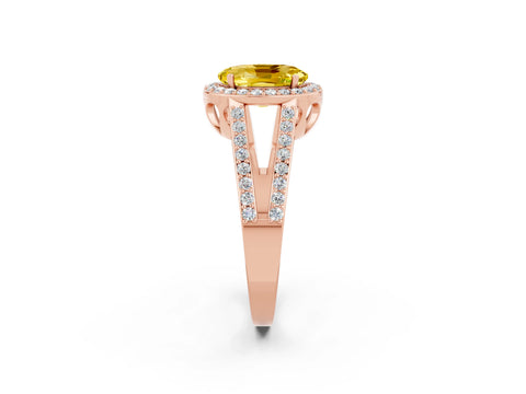 Rose gold Oval Cut Yellow Sapphire Halo Ring with Split Shank U-Prong Band and Four-Prong Setting_2