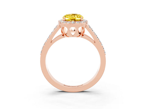 Rose gold Oval Cut Yellow Sapphire Halo Ring with Split Shank U-Prong Band and Four-Prong Setting_3