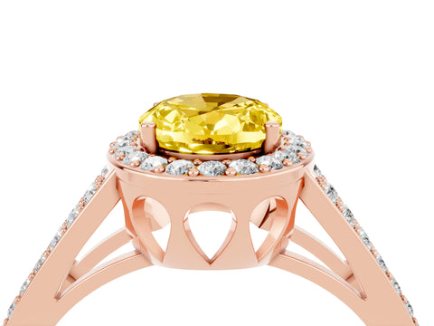 Rose gold Oval Cut Yellow Sapphire Halo Ring with Split Shank U-Prong Band and Four-Prong Setting_4