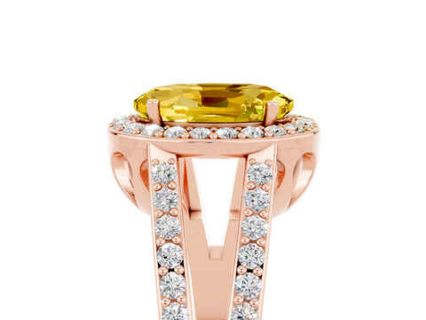 Rose gold Oval Cut Yellow Sapphire Halo Ring with Split Shank U-Prong Band and Four-Prong Setting_5