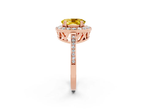 Rose gold Oval Cut Yellow Sapphire Halo Ring with Split Shank and Four-Prong Setting_2