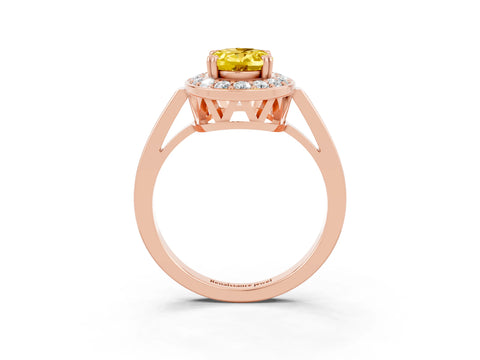 Rose gold Oval Cut Yellow Sapphire Halo Ring with Split Shank and Four-Prong Setting_3