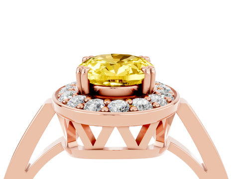 Rose gold Oval Cut Yellow Sapphire Halo Ring with Split Shank and Four-Prong Setting_4