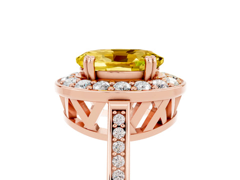 Rose gold Oval Cut Yellow Sapphire Halo Ring with Split Shank and Four-Prong Setting_5