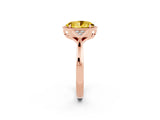 Rose gold Oval Cut Yellow Sapphire Halo Ring with Tapered Band and Four-Prong Setting_2