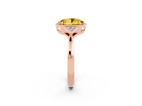Rose gold Oval Cut Yellow Sapphire Halo Ring with Tapered Band and Four-Prong Setting_2