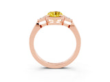 Rose gold Oval Cut Yellow Sapphire Halo Ring with Tapered Band and Four-Prong Setting_3
