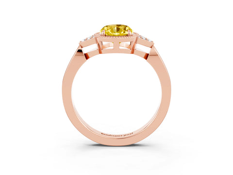 Rose gold Oval Cut Yellow Sapphire Halo Ring with Tapered Band and Four-Prong Setting_3