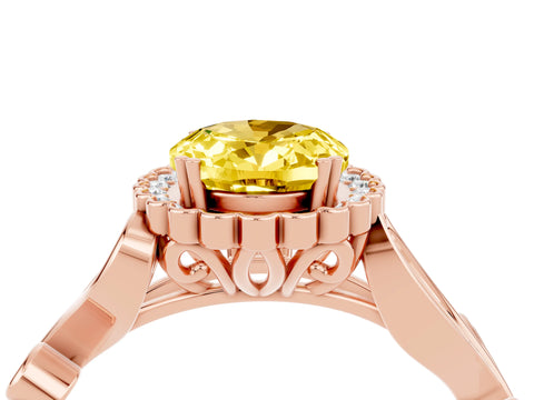 Rose gold Oval Cut Yellow Sapphire Halo Ring with Vintage Split Shank and Four-Prong Setting_4