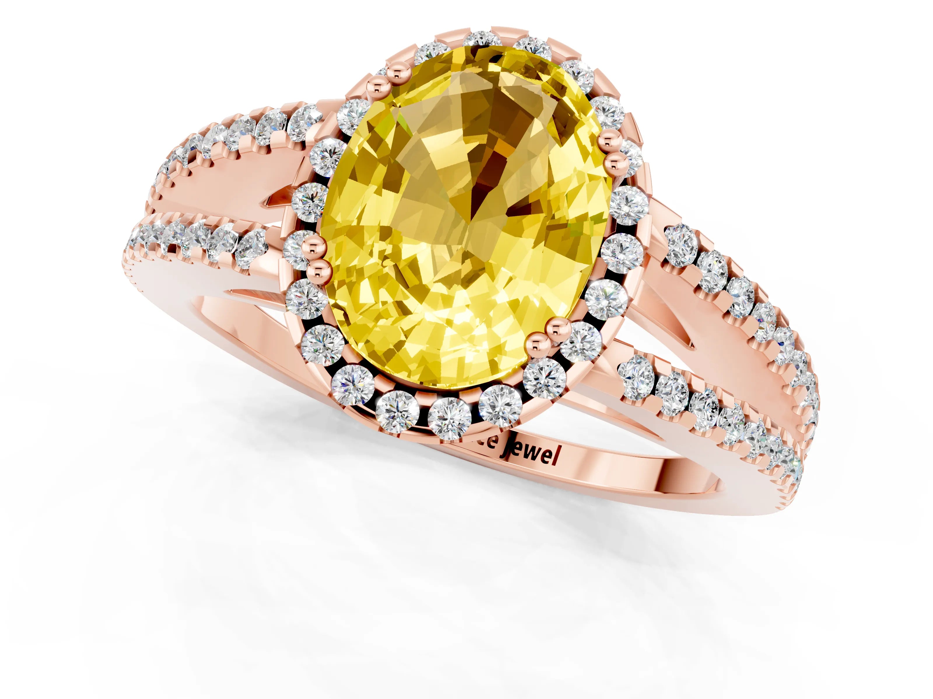 Rose gold Oval Cut Yellow Sapphire Halo Split Shank Engagement Ring_13