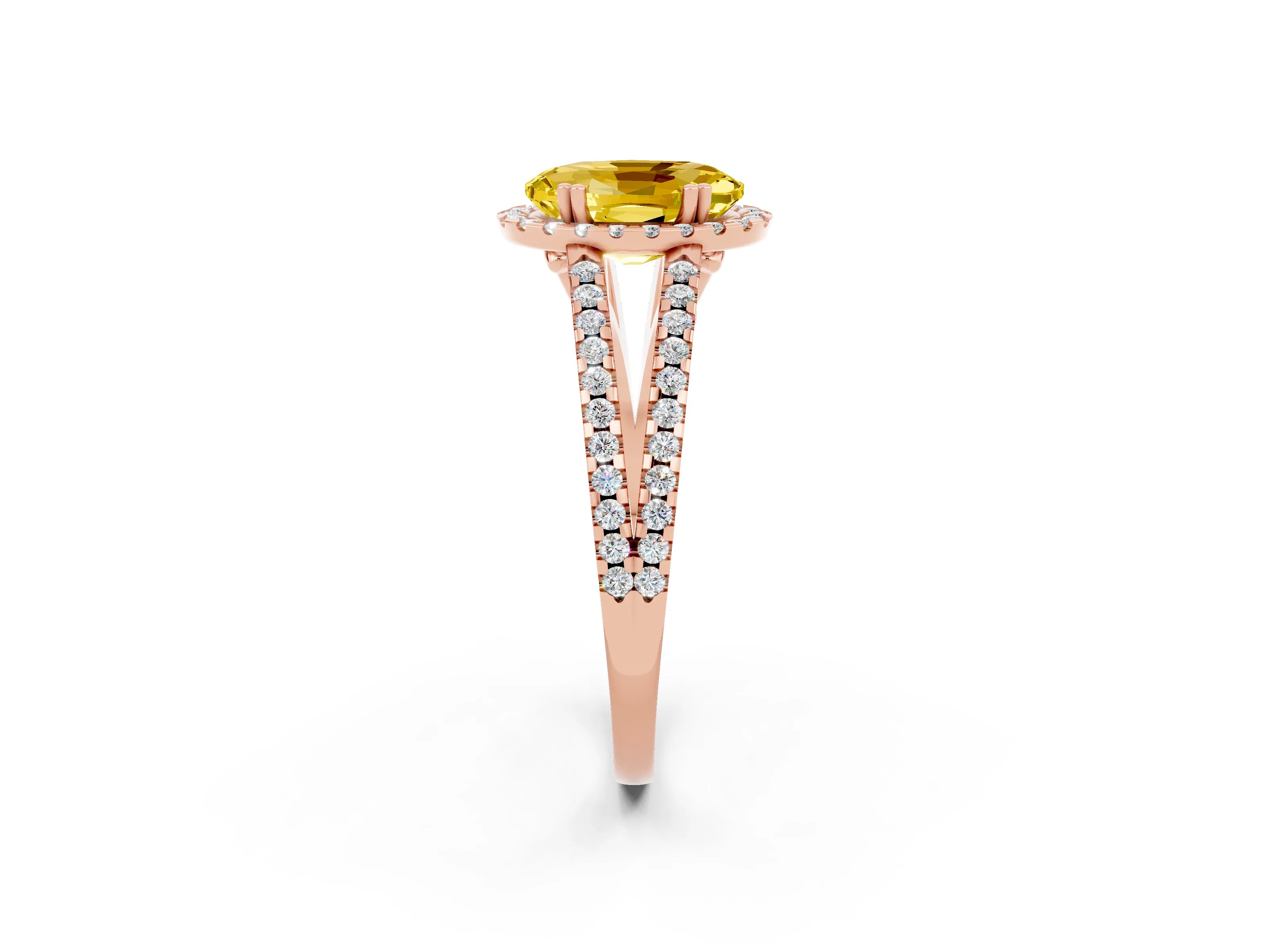 Rose gold Oval Cut Yellow Sapphire Halo Split Shank Engagement Ring_14