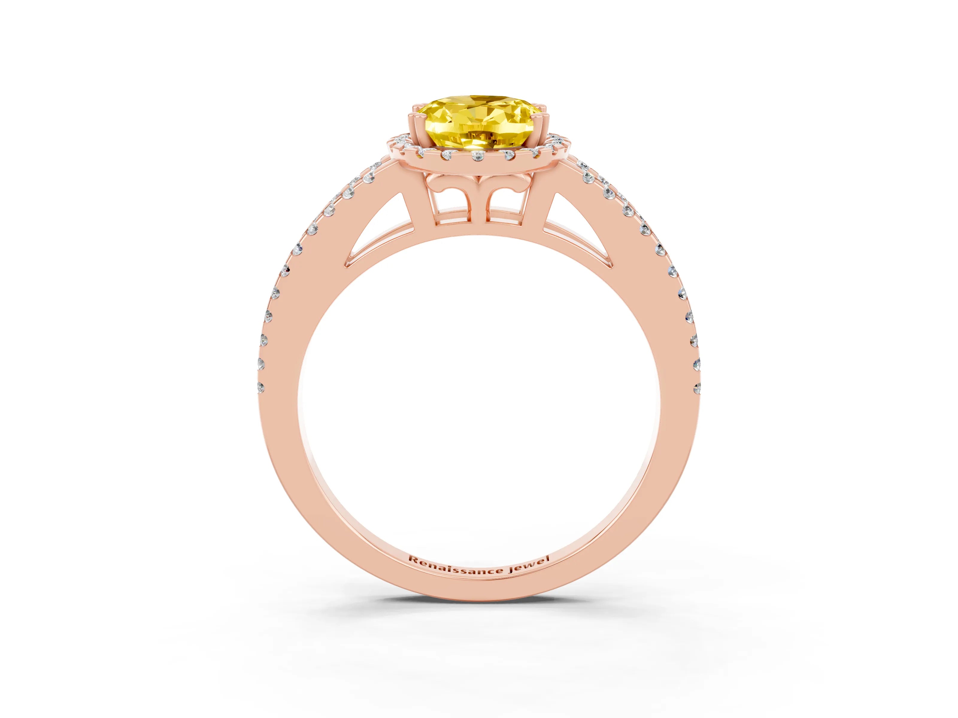 Rose gold Oval Cut Yellow Sapphire Halo Split Shank Engagement Ring_15