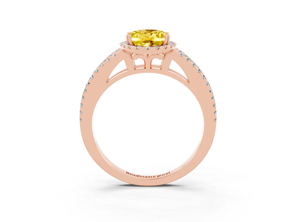 Rose gold Oval Cut Yellow Sapphire Halo Split Shank Engagement Ring