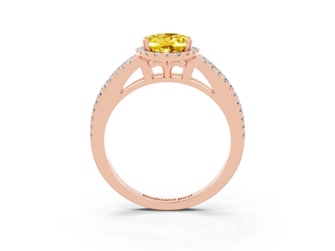 Rose gold Oval Cut Yellow Sapphire Halo Split Shank Engagement Ring_15