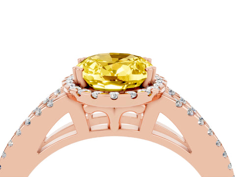 Rose gold Oval Cut Yellow Sapphire Halo Split Shank Engagement Ring_16