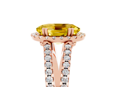 Rose gold Oval Cut Yellow Sapphire Halo Split Shank Engagement Ring_17