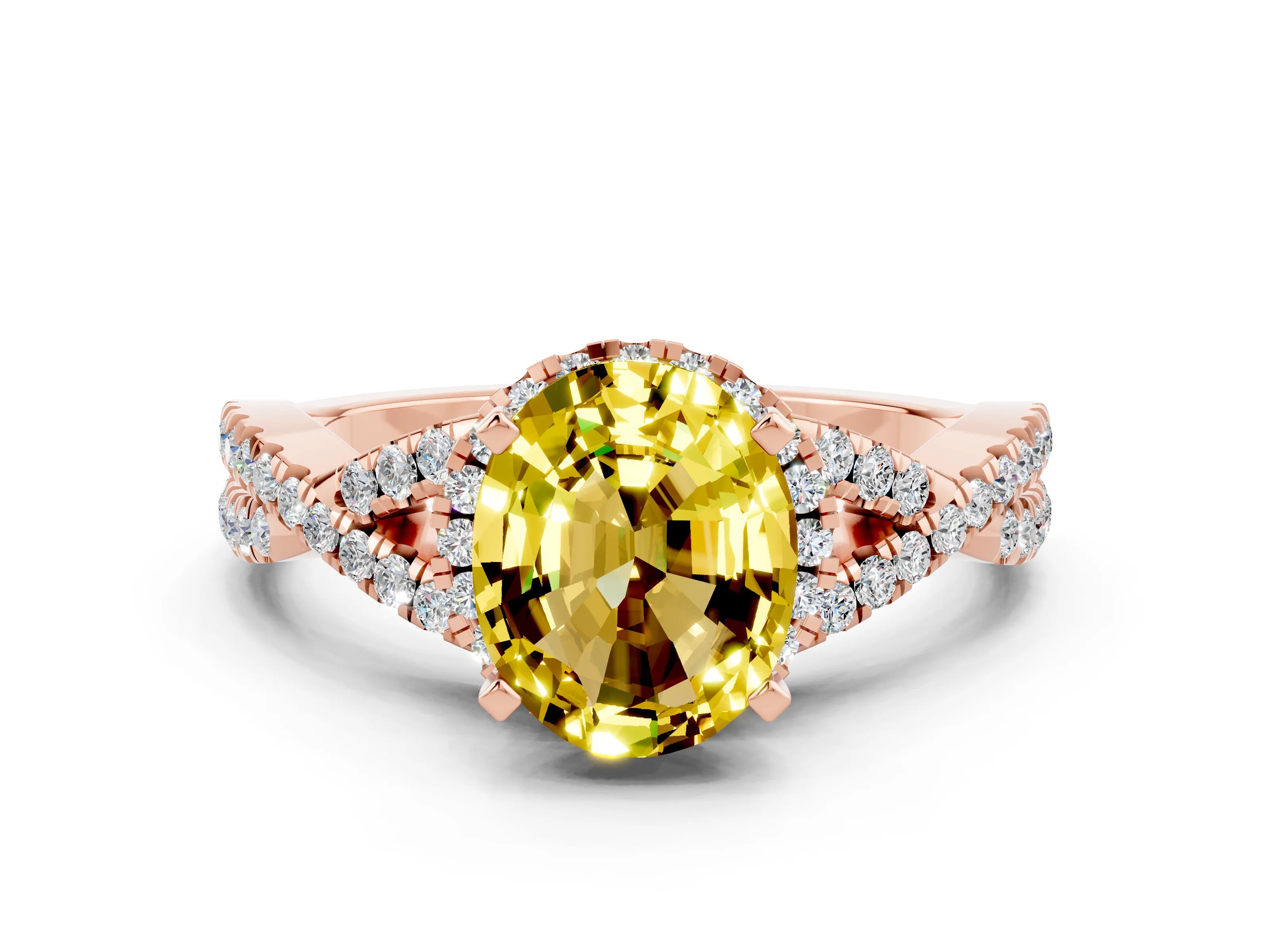 Rose gold Oval Cut Yellow Sapphire Halo Twist Band Solitaire Prong Setting Ring_24