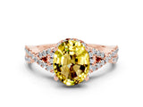 Rose gold Oval Cut Yellow Sapphire Halo Twist Band Solitaire Prong Setting Ring_24