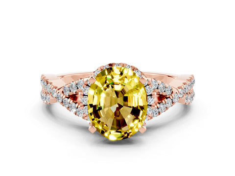 Rose gold Oval Cut Yellow Sapphire Halo Twist Band Solitaire Prong Setting Ring_24