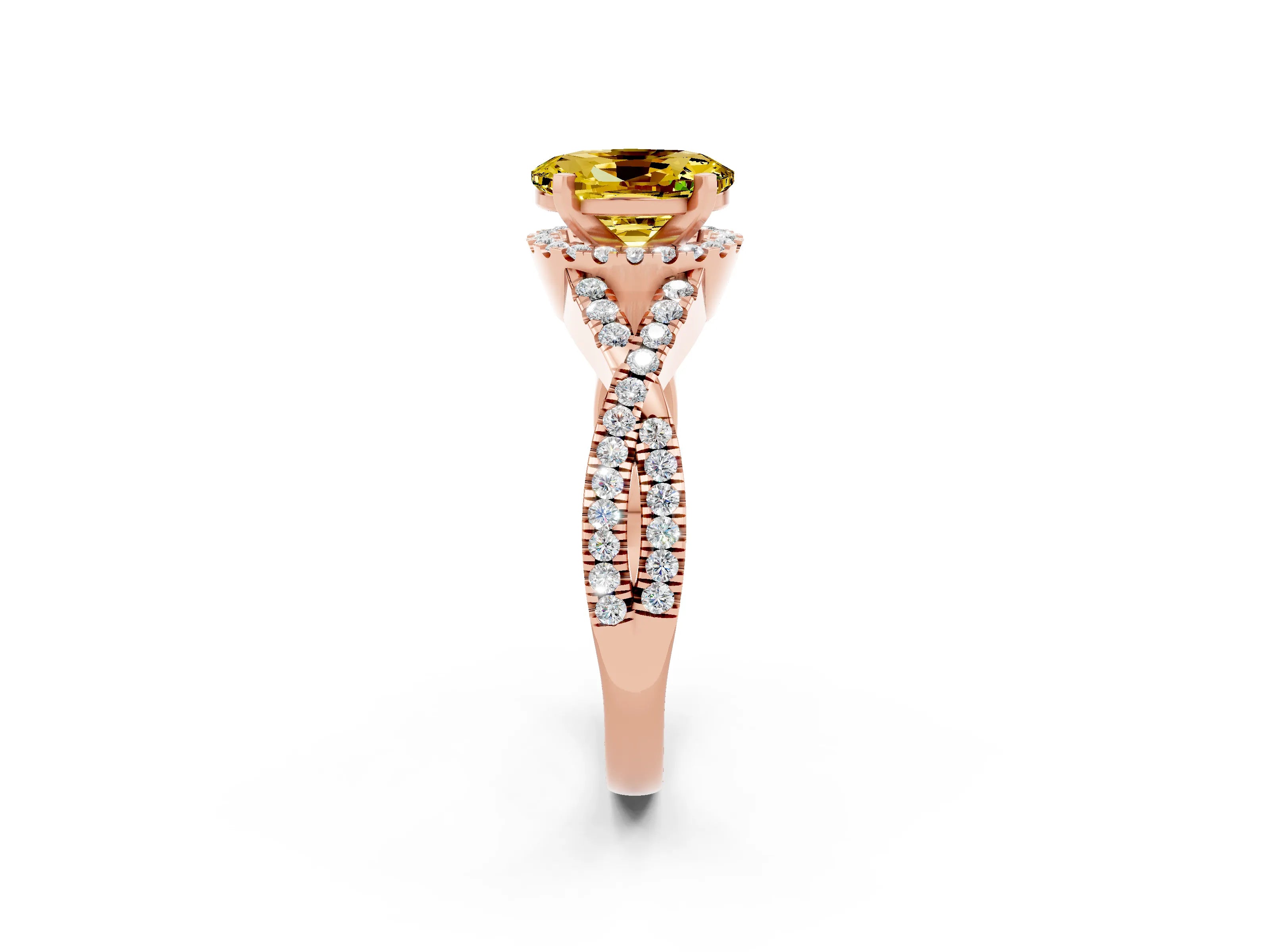 Rose gold Oval Cut Yellow Sapphire Halo Twist Band Solitaire Prong Setting Ring_26