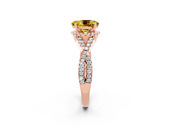 Rose gold Oval Cut Yellow Sapphire  Halo Twist Band Solitaire Prong Setting Ring