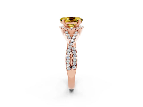 Rose gold Oval Cut Yellow Sapphire Halo Twist Band Solitaire Prong Setting Ring_26