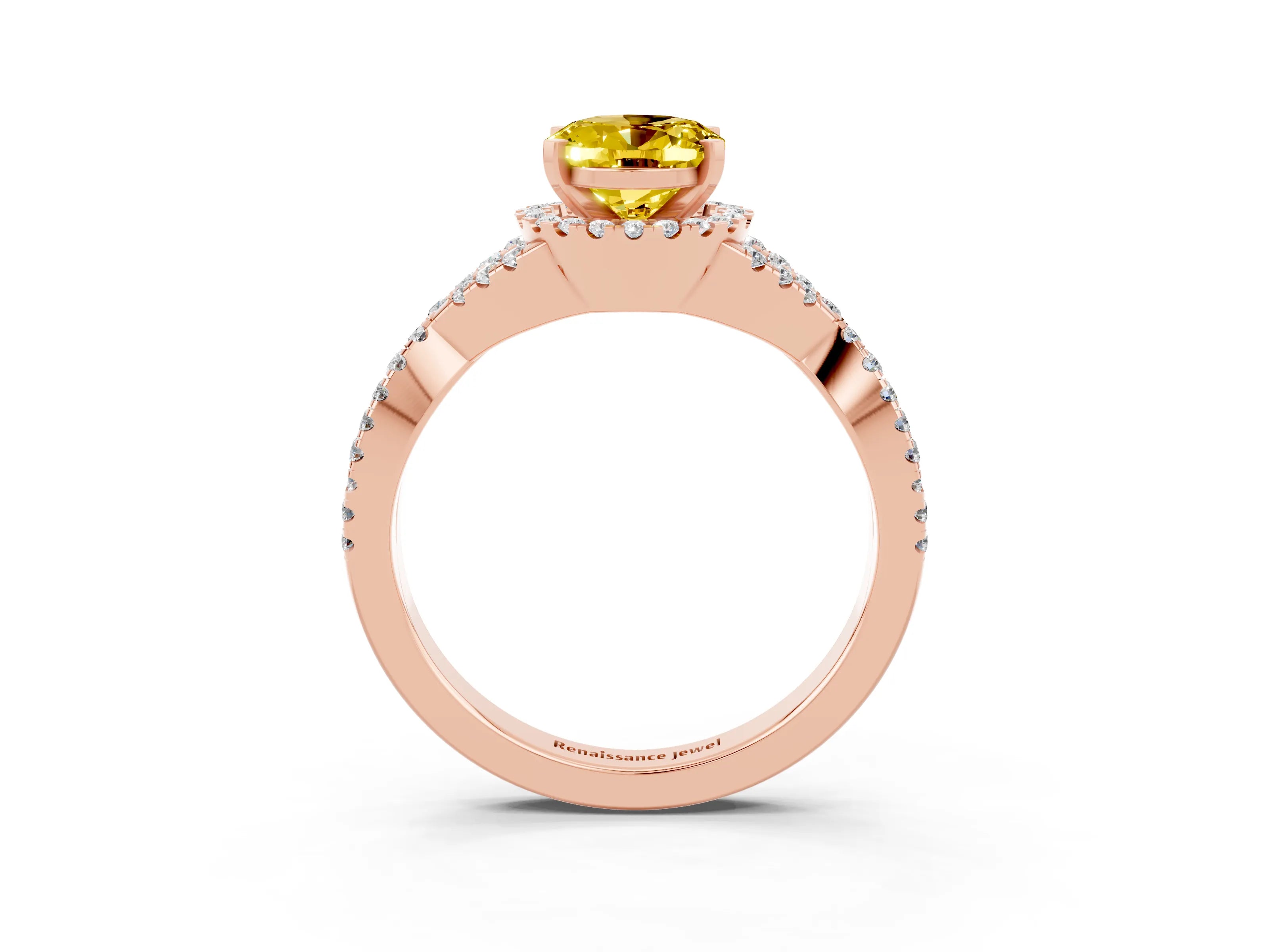 Rose gold Oval Cut Yellow Sapphire Halo Twist Band Solitaire Prong Setting Ring_27