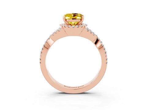 Rose gold Oval Cut Yellow Sapphire Halo Twist Band Solitaire Prong Setting Ring_27