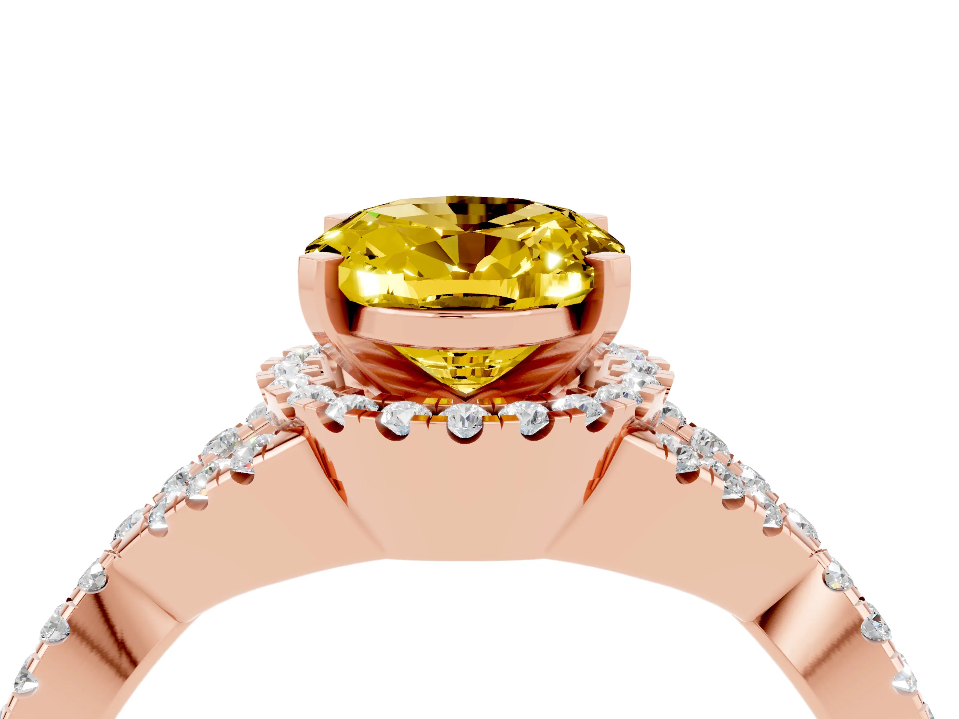 Rose gold Oval Cut Yellow Sapphire Halo Twist Band Solitaire Prong Setting Ring_28