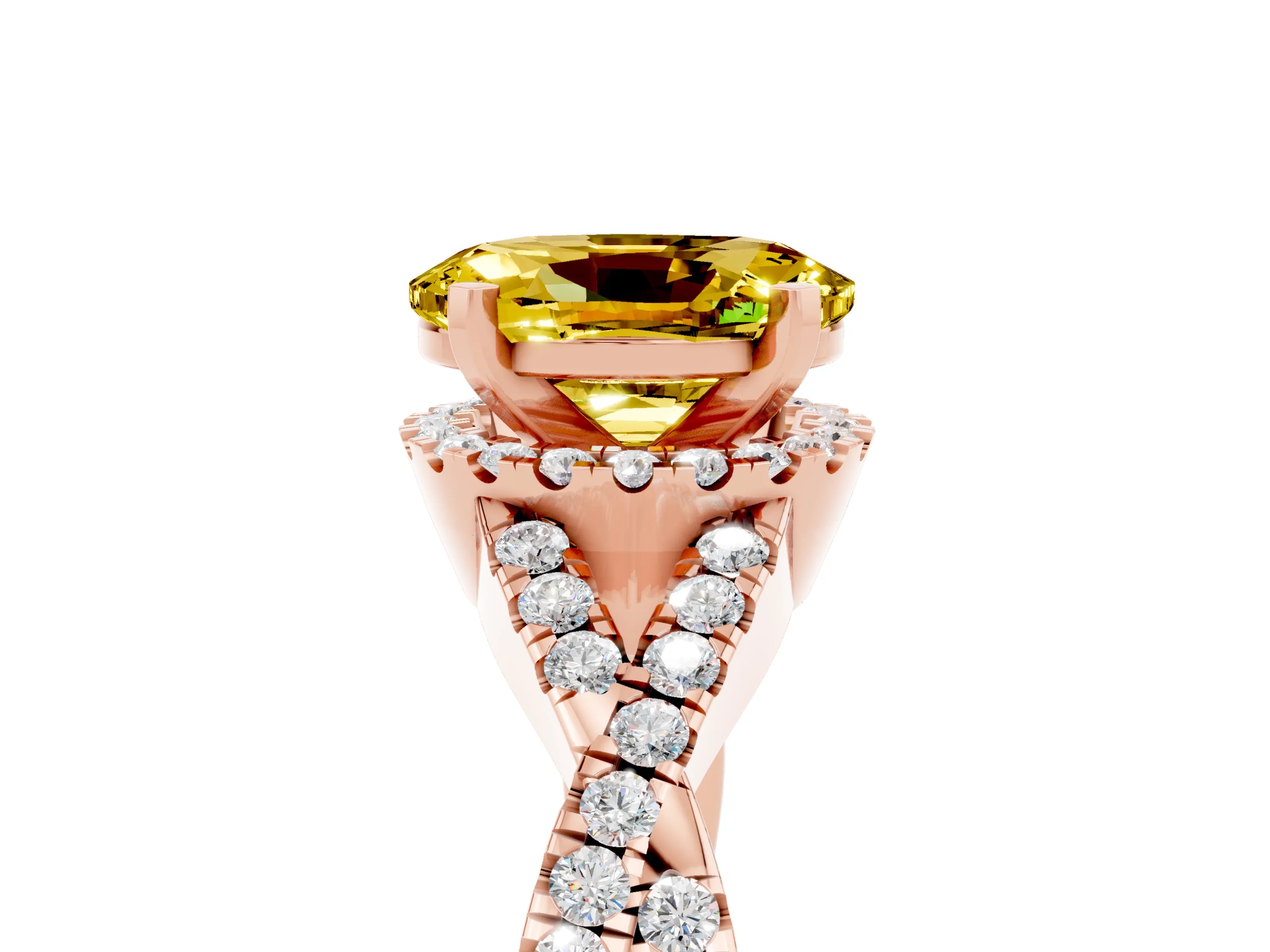 Rose gold Oval Cut Yellow Sapphire Halo Twist Band Solitaire Prong Setting Ring_29