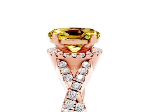 Rose gold Oval Cut Yellow Sapphire Halo Twist Band Solitaire Prong Setting Ring_29