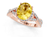 Rose gold Oval Cut Yellow Sapphire  Halo Twist Band Solitaire Prong Setting Ring_43