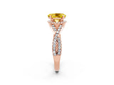 Rose gold Oval Cut Yellow Sapphire  Halo Twist Band Solitaire Prong Setting Ring_44