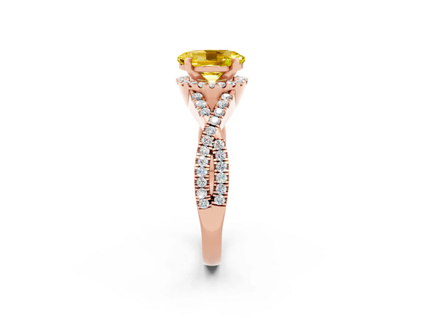 Rose gold Oval Cut Yellow Sapphire  Halo Twist Band Solitaire Prong Setting Ring