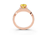 Rose gold Oval Cut Yellow Sapphire  Halo Twist Band Solitaire Prong Setting Ring_45