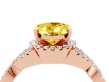 Rose gold Oval Cut Yellow Sapphire  Halo Twist Band Solitaire Prong Setting Ring_46