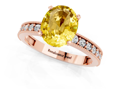 Rose gold Oval Cut Yellow Sapphire Milgrain Pavé Engagement Ring with Four-Prong Setting_37