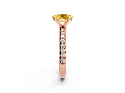 Rose gold Oval Cut Yellow Sapphire Milgrain Pavé Engagement Ring with Four-Prong Setting_38