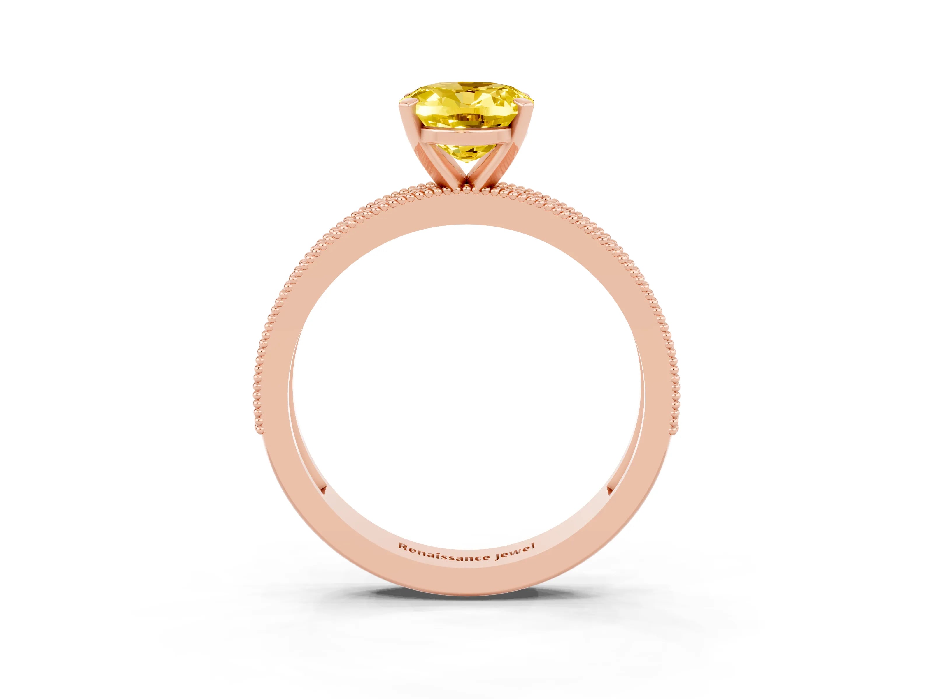 Rose gold Oval Cut Yellow Sapphire Milgrain Pavé Engagement Ring with Four-Prong Setting_39