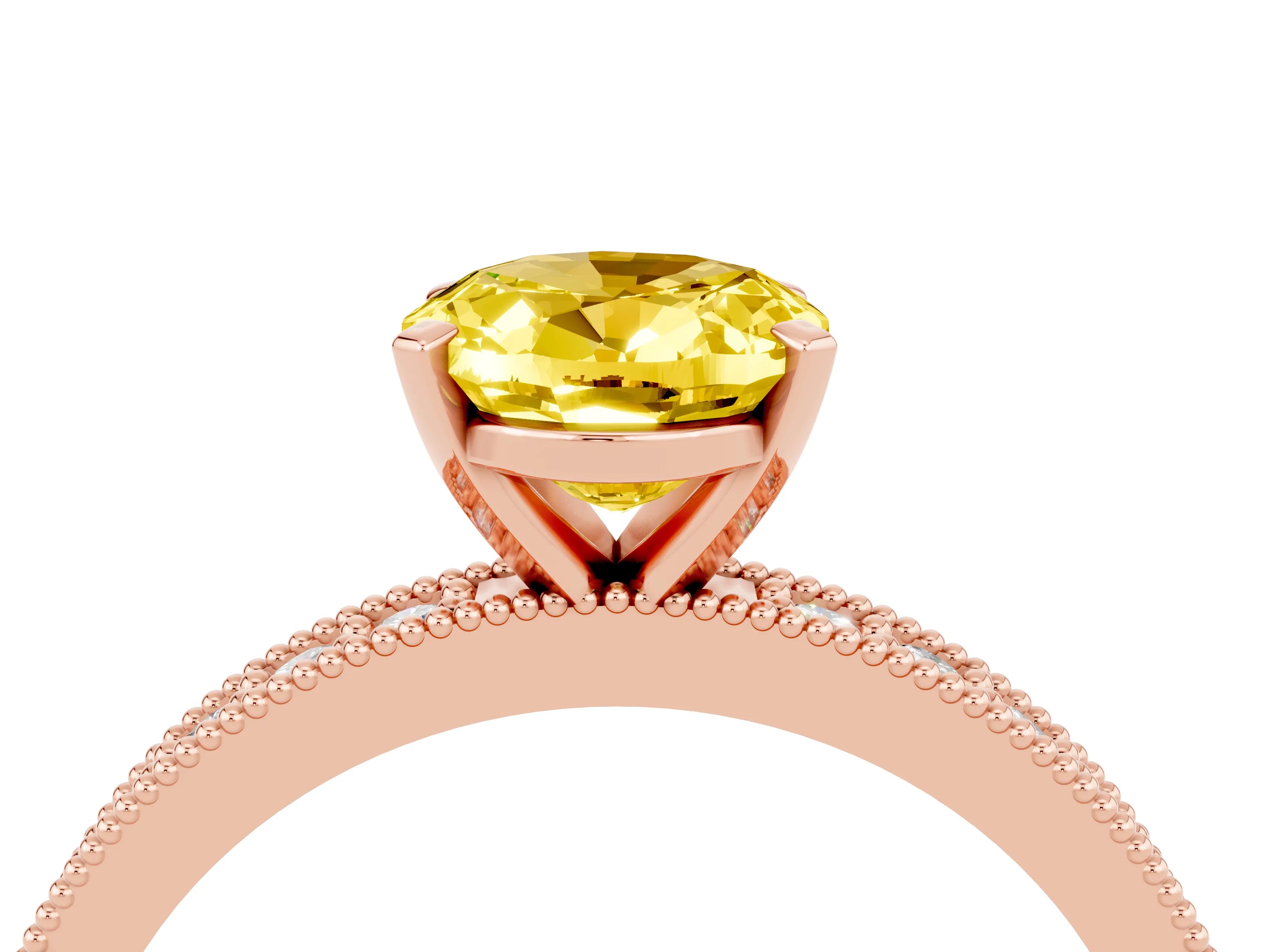 Rose gold Oval Cut Yellow Sapphire Milgrain Pavé Engagement Ring with Four-Prong Setting_40