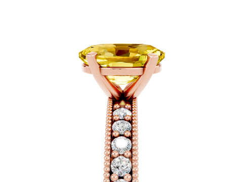 Rose gold Oval Cut Yellow Sapphire Milgrain Pavé Engagement Ring with Four-Prong Setting_41