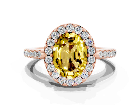 Rose gold Oval Cut Yellow Sapphire Pavé Halo Ring with Four-Prong Setting_12