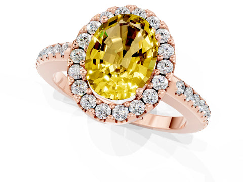 Rose gold Oval Cut Yellow Sapphire Pavé Halo Ring with Four-Prong Setting_13