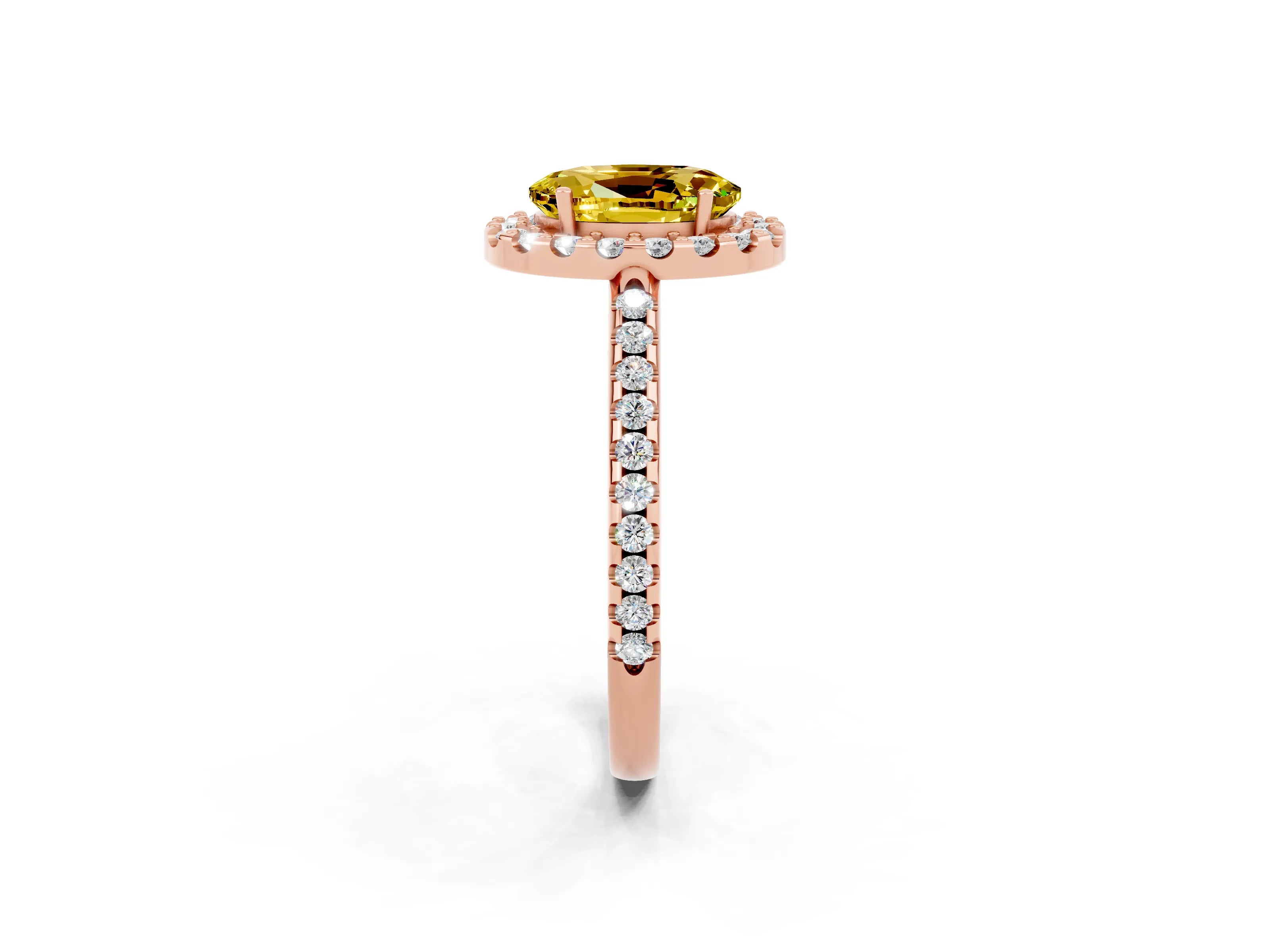 Rose gold Oval Cut Yellow Sapphire Pavé Halo Ring with Four-Prong Setting_14