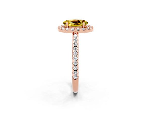 Rose gold Oval Cut Yellow Sapphire Pavé Halo Ring with Four-Prong Setting