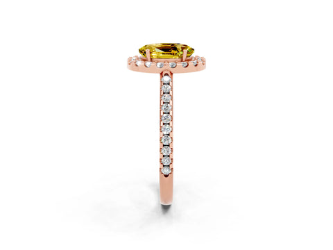 Rose gold Oval Cut Yellow Sapphire Pavé Halo Ring with Four-Prong Setting_14