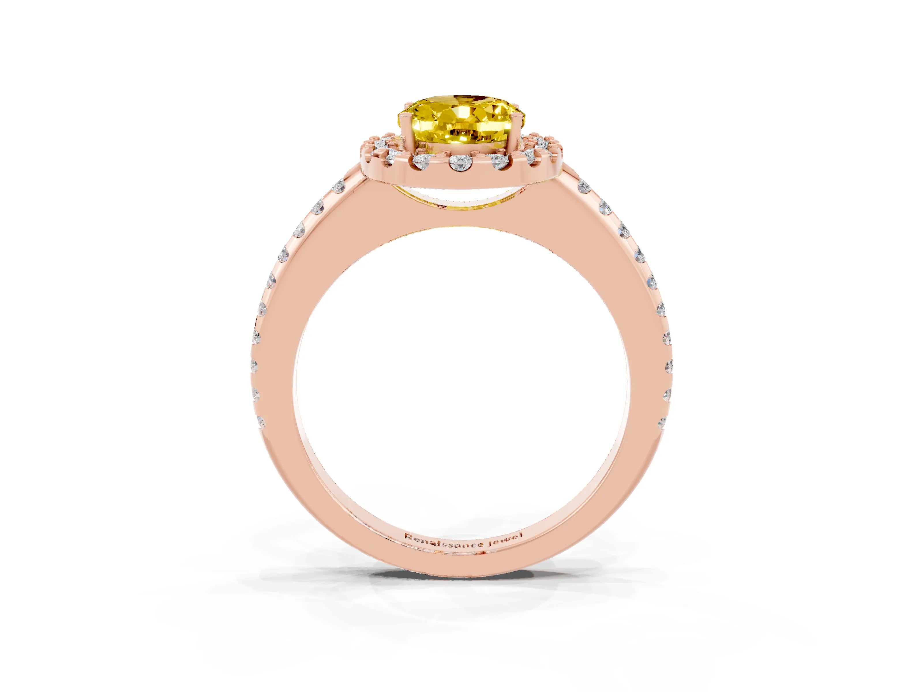 Rose gold Oval Cut Yellow Sapphire Pavé Halo Ring with Four-Prong Setting_15