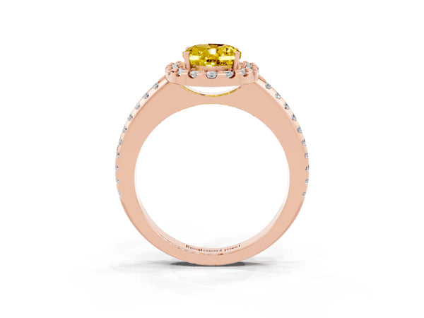 Rose gold Oval Cut Yellow Sapphire Pavé Halo Ring with Four-Prong Setting