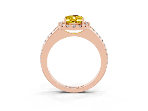 Rose gold Oval Cut Yellow Sapphire Pavé Halo Ring with Four-Prong Setting_15