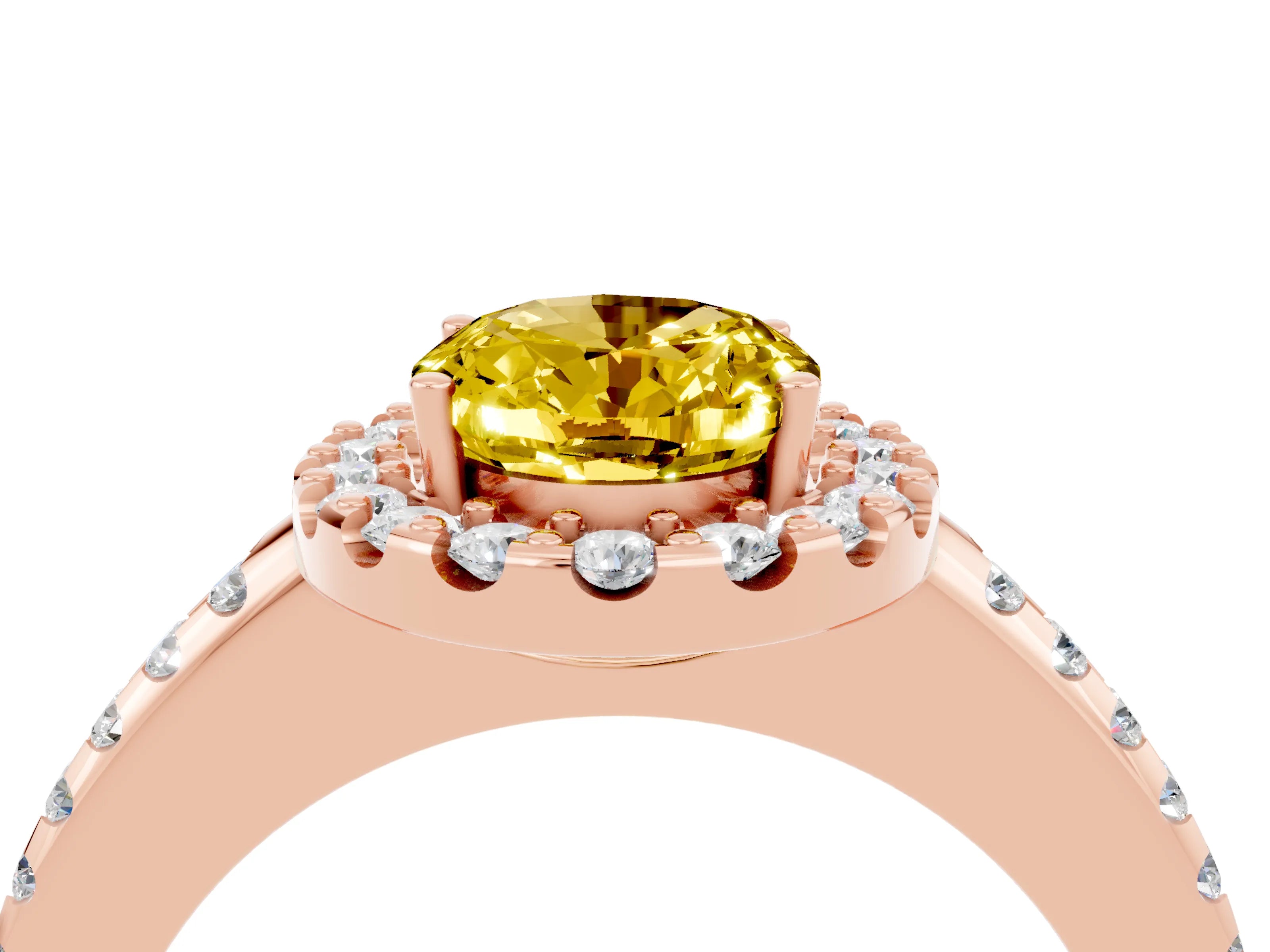 Rose gold Oval Cut Yellow Sapphire Pavé Halo Ring with Four-Prong Setting_16
